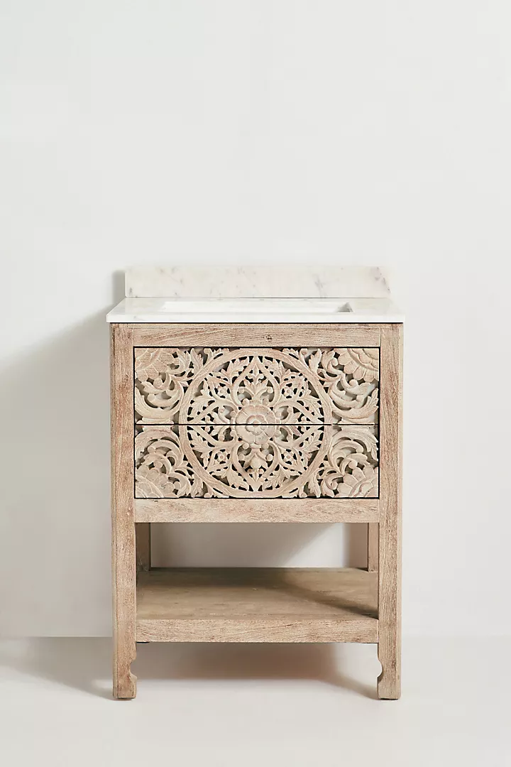 Handcarved Lombok Powder Bathroom Carving Single Vanity