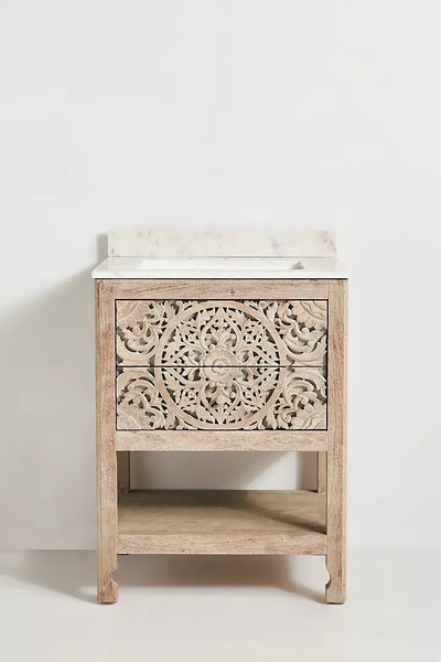 Handcarved Lombok Powder Bathroom Carving Single Vanity
