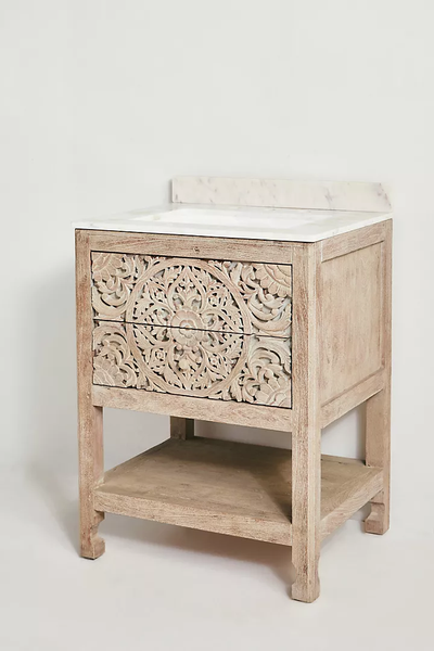 Handcarved Lombok Powder Bathroom Carving Single Vanity