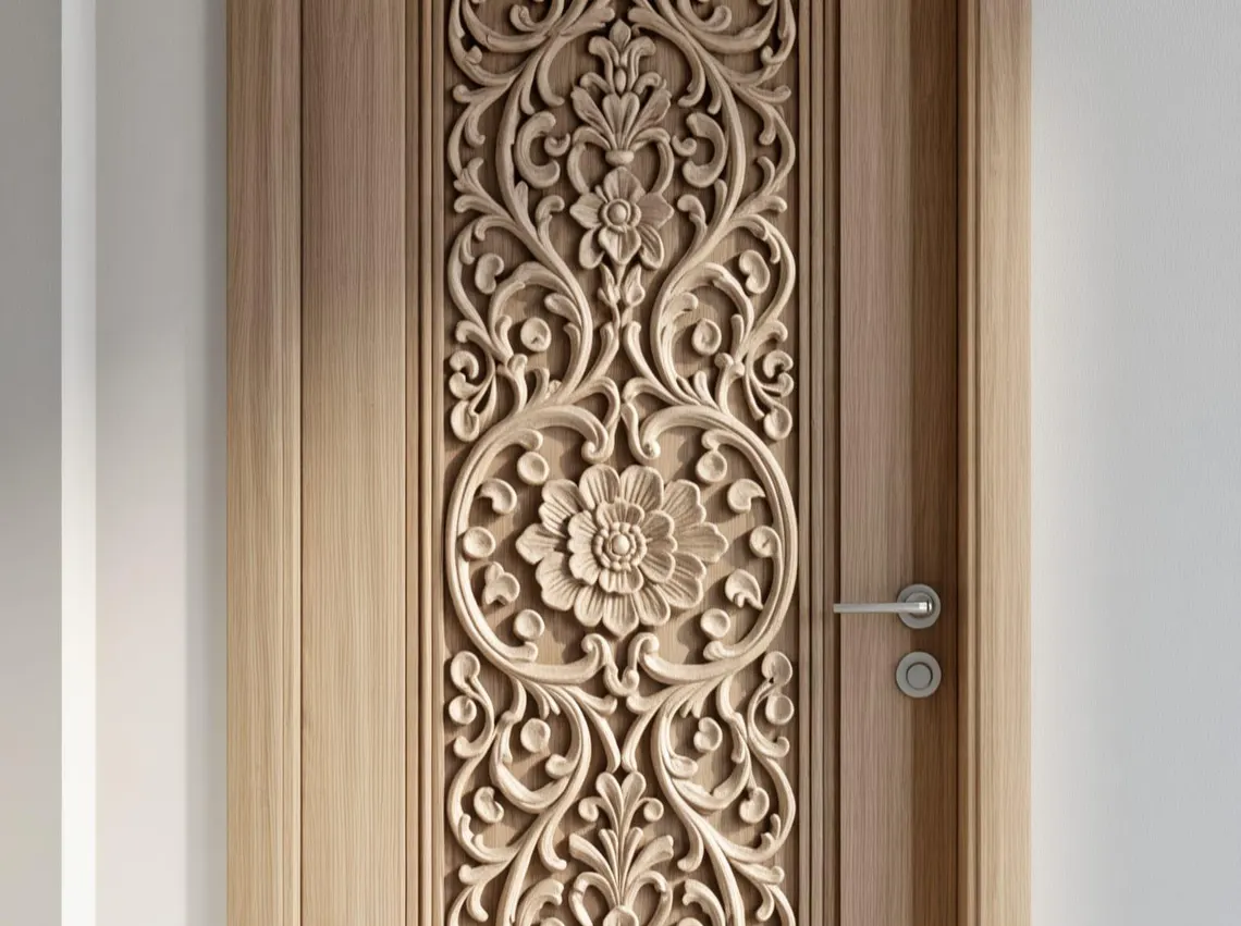 Handcarved Wooden Door | Handcrafted Floral & Vine Design Carvings Carved Interior, Single, Pocket, Barn, French, Panel,  Double, Sliding, Pocket & Temple Door Interior & Exterior, Homes, Villas & Office