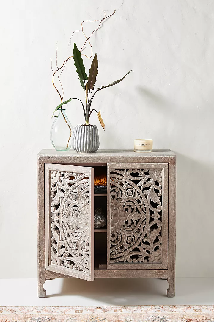 Handcarved Lombok Entryway Cabinet Carving White-washed Sideboard