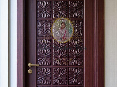 Handcarved Wooden Door | Handcrafted Circular Floral Motifs Carvings Carved Interior, Single, Pocket, Barn, French, Panel,  Double, Sliding, Pocket & Temple Door Interior & Exterior, Homes, Villas & Office