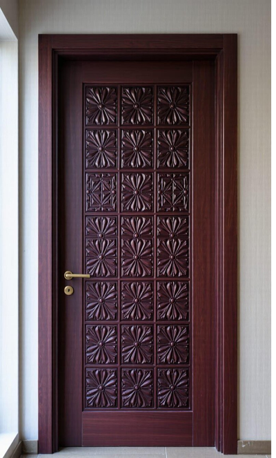 Handcarved Wooden Door | Handcrafted Circular Floral Motifs Carvings Carved Interior, Single, Pocket, Barn, French, Panel,  Double, Sliding, Pocket & Temple Door Interior & Exterior, Homes, Villas & Office