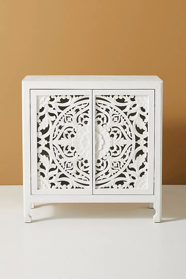 Handcarved Lombok Entryway Cabinet Carving White Sideboard