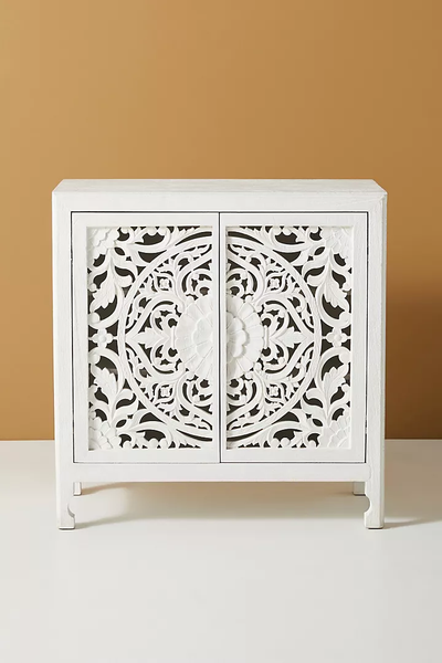 Handcarved Lombok Entryway Cabinet Carving White Sideboard