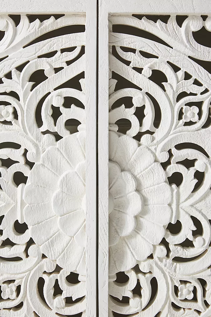 Handcarved Lombok Entryway Cabinet Carving White Sideboard