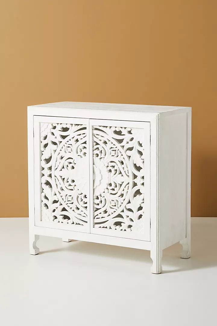 Handcarved Lombok Entryway Cabinet Carving White Sideboard