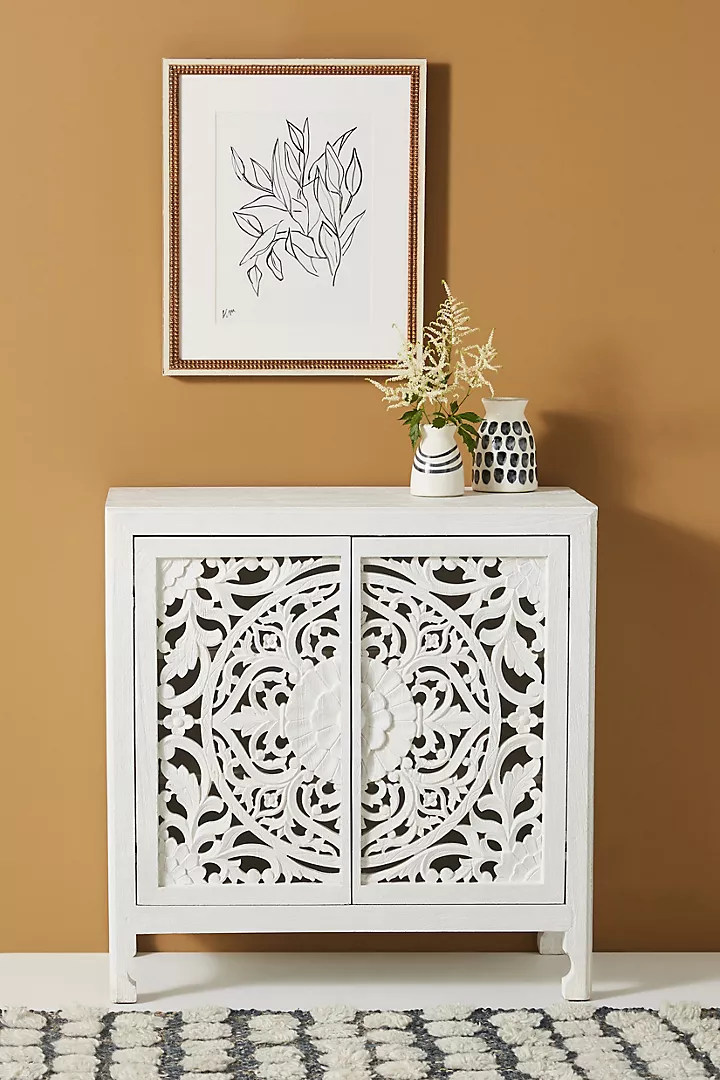 Handcarved Lombok Entryway Cabinet Carving White Sideboard