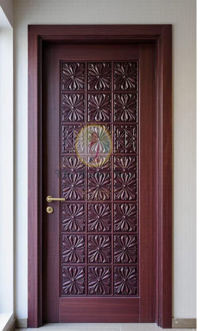 Handcarved Wooden Door | Handcrafted Circular Floral Motifs Carvings Carved Interior, Single, Pocket, Barn, French, Panel,  Double, Sliding, Pocket & Temple Door Interior & Exterior, Homes, Villas & Office