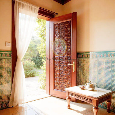 Handcarved Wooden Door | Handcrafted Geometric Floral Pattern Carvings Carved Interior, Single, Pocket, Barn, French, Panel,  Double, Sliding, Pocket & Temple Door Interior & Exterior, Homes, Villas & Office