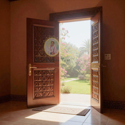 Handcarved Wooden Door | Handcrafted Geometric Floral Pattern Carvings Carved Interior, Single, Pocket, Barn, French, Panel,  Double, Sliding, Pocket & Temple Door Interior & Exterior, Homes, Villas & Office