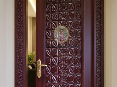 Handcarved Wooden Door | Handcrafted Geometric Floral Pattern Carvings Carved Interior, Single, Pocket, Barn, French, Panel,  Double, Sliding, Pocket & Temple Door Interior & Exterior, Homes, Villas & Office