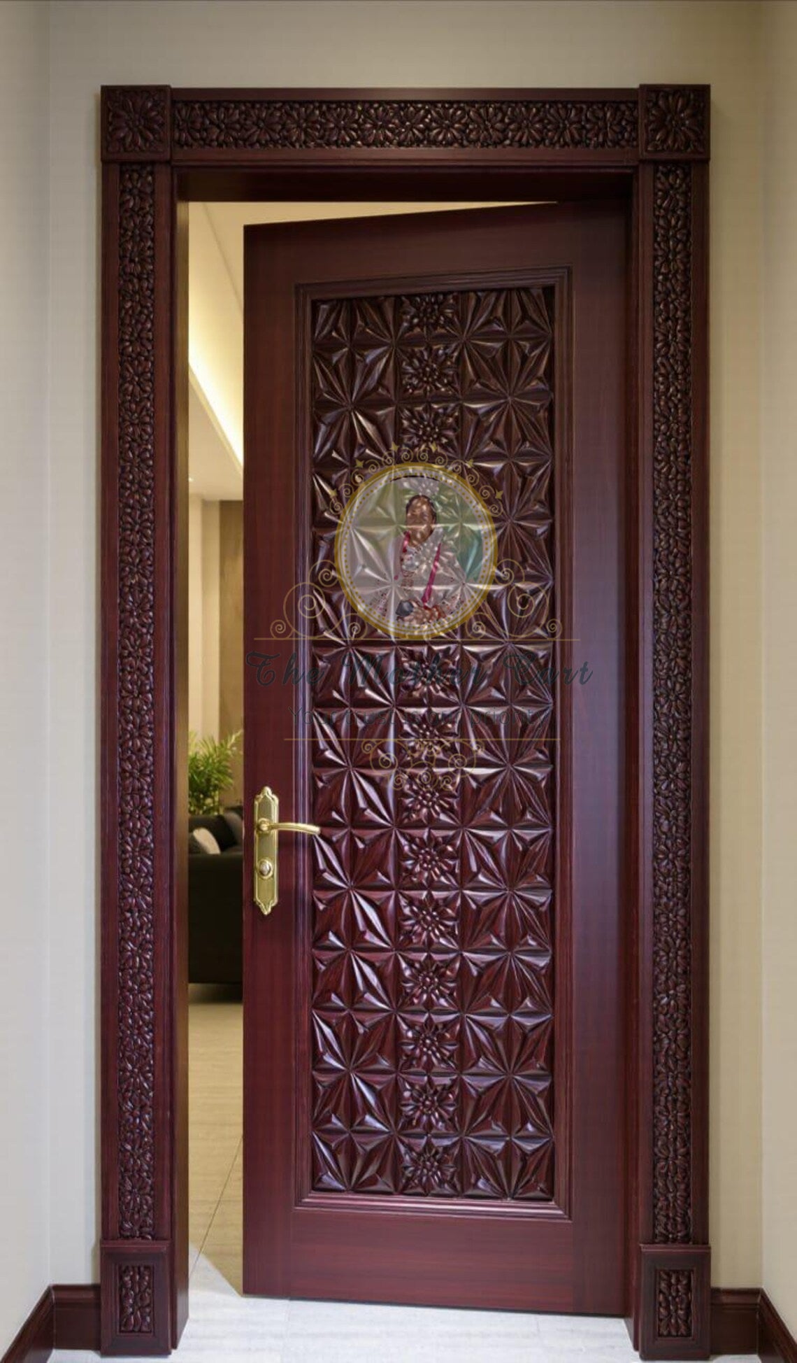 Handcarved Wooden Door | Handcrafted Geometric Floral Pattern Carvings Carved Interior, Single, Pocket, Barn, French, Panel,  Double, Sliding, Pocket & Temple Door Interior & Exterior, Homes, Villas & Office