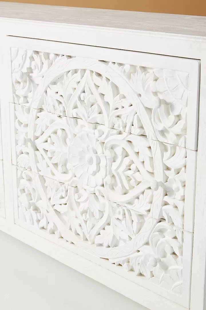 Hand carved Lombok Six-Drawer Dresser Filigree-inspired Cutouts Carving Sideboard Beautifully Furniture