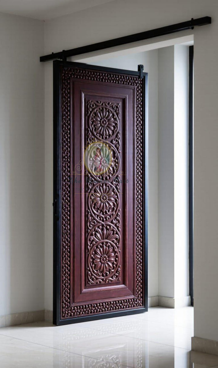 Handcarved Wooden Door | Handcrafted Floral Carving Traditional Indian Interior, Single, Pocket, Barn, French, Panel,  Double, Sliding, Pocket &amp; Temple Door Interior &amp; Exterior, Homes, Villas &amp; Office