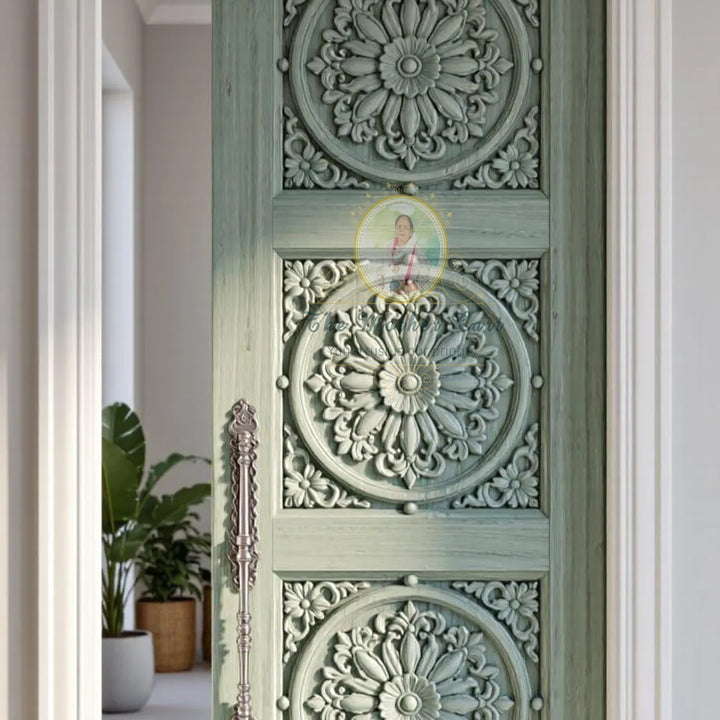 Handcarved Wooden Door | Handcrafted Floral Medallion Carving Traditional Indian Interior, Single, Pocket, Barn, French, Panel,  Double, Sliding, Pocket &amp; Temple Door Interior &amp; Exterior, Homes, Villas &amp; Office