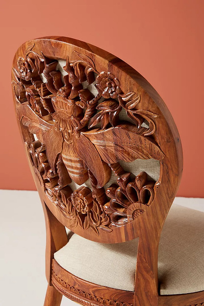 Handcarved Queen Bee Dining Chair Carving Elegant Motif
