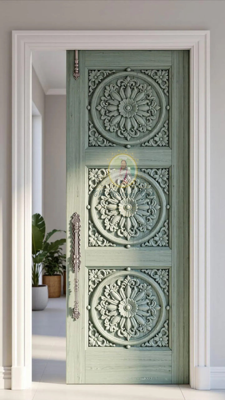 Handcarved Wooden Door | Handcrafted Floral Medallion Carving Traditional Indian Interior, Single, Pocket, Barn, French, Panel,  Double, Sliding, Pocket &amp; Temple Door Interior &amp; Exterior, Homes, Villas &amp; Office