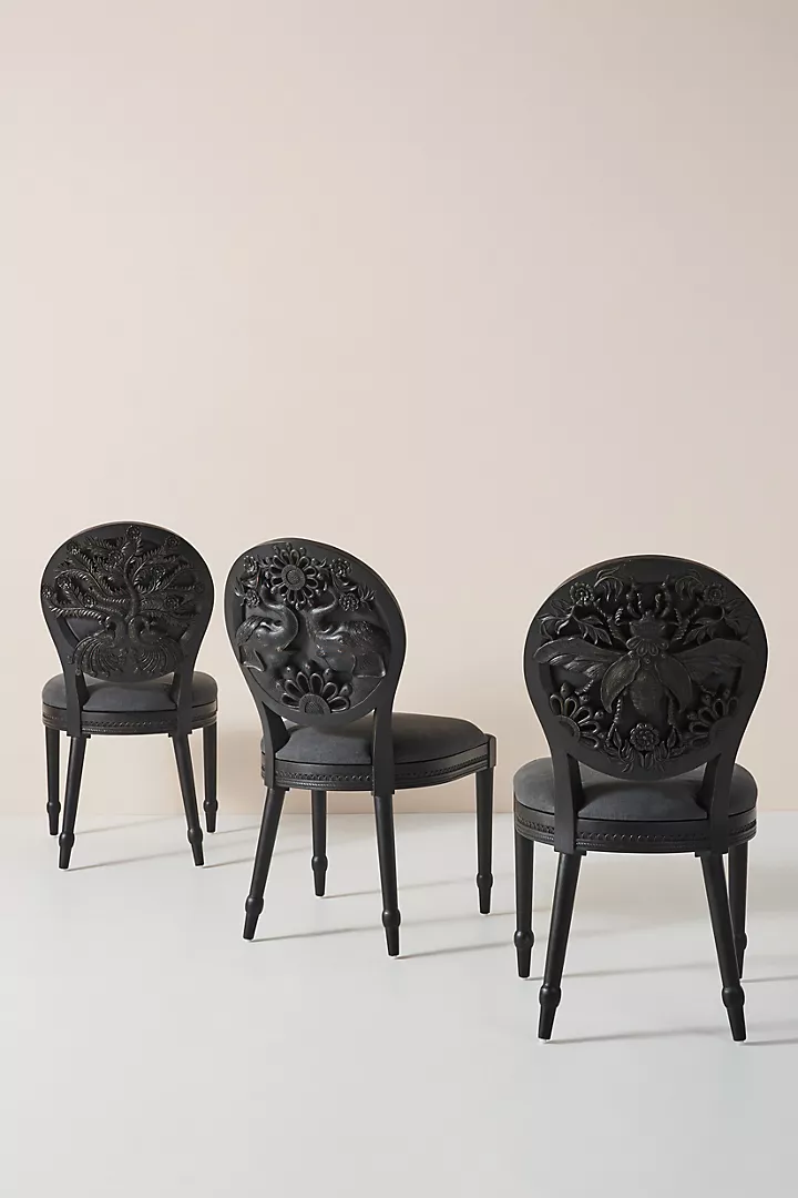 Handcarved Queen Bee Dining Chair Carving Elegant Motif