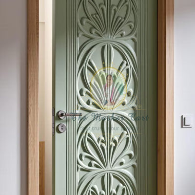 Handcarved Wooden Door | Handcrafted Geometric Leaf Pattern Indian Interior, Single, Pocket, Barn, French, Panel,  Double, Sliding, Pocket & Temple Door Interior & Exterior, Homes, Villas & Office