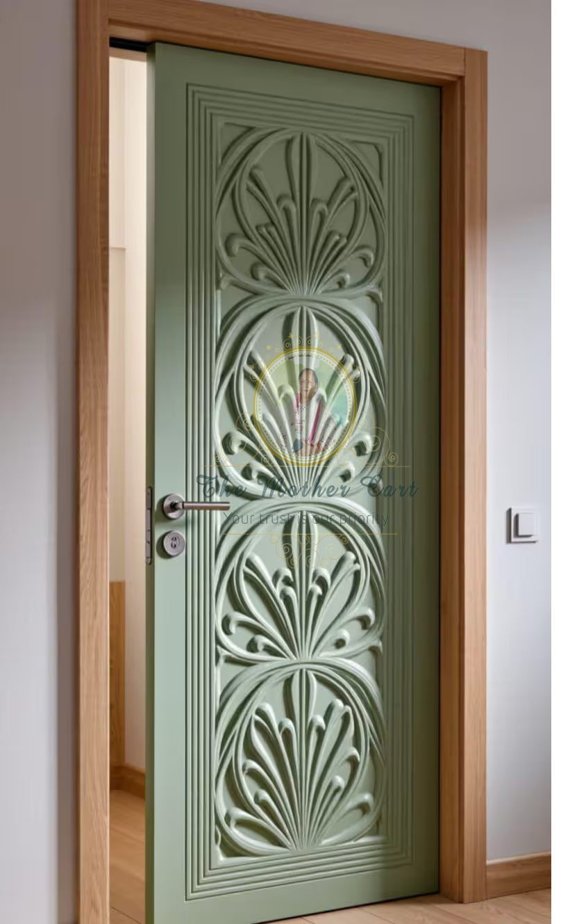 Handcarved Wooden Door | Handcrafted Geometric Leaf Pattern Indian Interior, Single, Pocket, Barn, French, Panel,  Double, Sliding, Pocket & Temple Door Interior & Exterior, Homes, Villas & Office