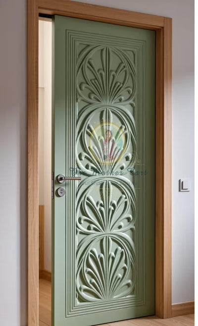 Handcarved Wooden Door | Handcrafted Geometric Leaf Pattern Indian Interior, Single, Pocket, Barn, French, Panel,  Double, Sliding, Pocket & Temple Door Interior & Exterior, Homes, Villas & Office