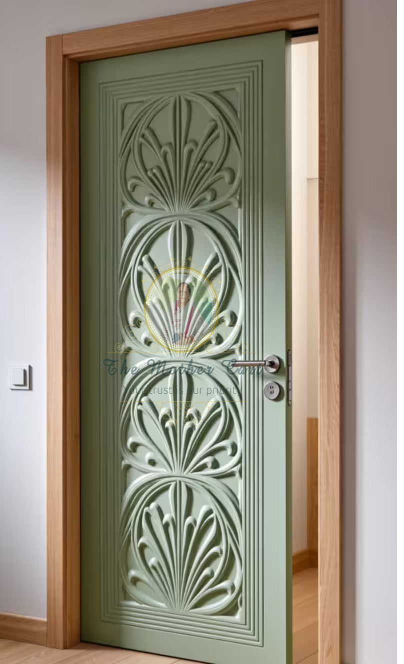 Handcarved Wooden Door | Handcrafted Geometric Leaf Pattern Indian Interior, Single, Pocket, Barn, French, Panel,  Double, Sliding, Pocket & Temple Door Interior & Exterior, Homes, Villas & Office