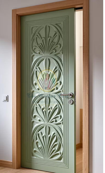 Handcarved Wooden Door | Handcrafted Geometric Leaf Pattern Indian Interior, Single, Pocket, Barn, French, Panel,  Double, Sliding, Pocket & Temple Door Interior & Exterior, Homes, Villas & Office