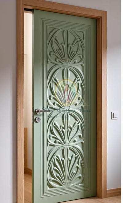 Handcarved Wooden Door | Handcrafted Geometric Leaf Pattern Indian Interior, Single, Pocket, Barn, French, Panel,  Double, Sliding, Pocket & Temple Door Interior & Exterior, Homes, Villas & Office