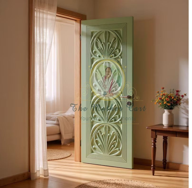 Handcarved Wooden Door | Handcrafted Geometric Leaf Pattern Indian Interior, Single, Pocket, Barn, French, Panel,  Double, Sliding, Pocket & Temple Door Interior & Exterior, Homes, Villas & Office