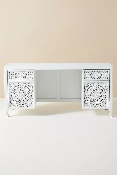 Handcarved Lombok Executive Desk Carving White Furniture
