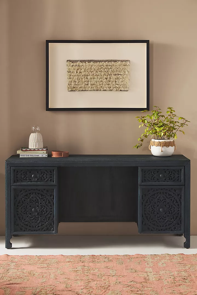 Handcarved Lombok Executive Desk Carving Indigo Blue Furniture