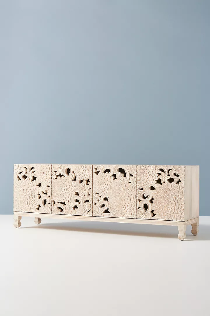Handcarved Lotus Media Console Carving Furniture