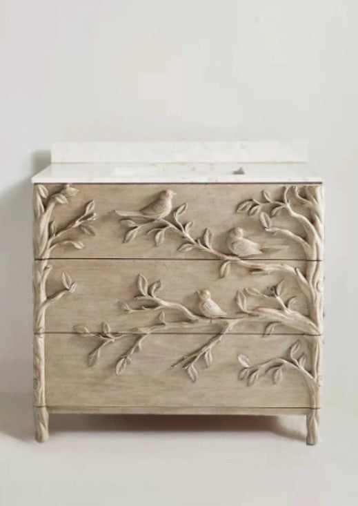 Handcarved Bird Tree Single Bathroom Vanity Carving