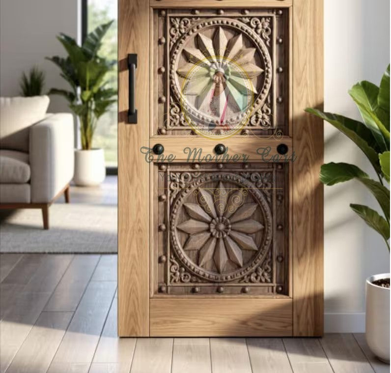 Handcarved Wooden Door | Handcrafted Intricate Geometric Floral Carving – Rustic Interior, Single, Pocket, Barn, French, Panel,  Double, Sliding, Pocket & Temple Door Interior & Exterior, Homes, Villas & Office