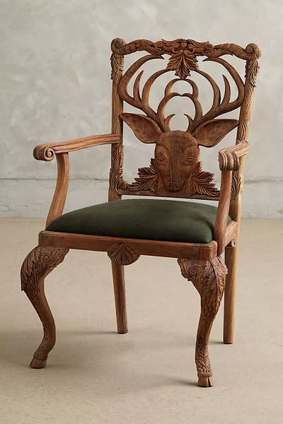 Hand Carved Dining Room Deer With Arm Luxury Carving Chair