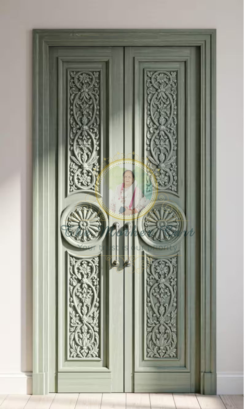 Handcarved Wooden Door | Green Floral Interior, Single, Pocket, Barn, French, Panel,  Double, Sliding, Pocket & Temple Door Interior & Exterior, Homes, Villas & Office