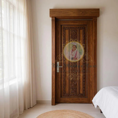 Handcarved Wooden Door | Floral Panel Interior, Single, Pocket, Barn, French, Panel,  Double, Sliding, Pocket & Temple Door Interior & Exterior, Homes, Villas & Office