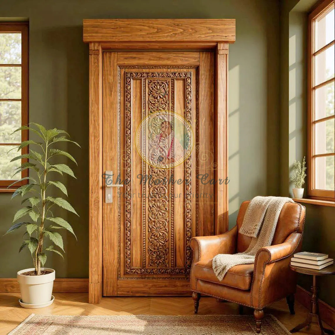 Handcarved Wooden Door | Floral Panel Interior, Single, Pocket, Barn, French, Panel,  Double, Sliding, Pocket & Temple Door Interior & Exterior, Homes, Villas & Office