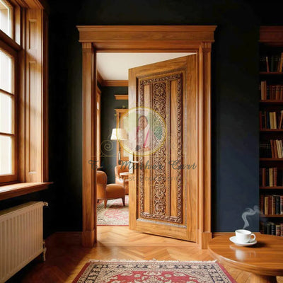 Handcarved Wooden Door | Floral Panel Interior, Single, Pocket, Barn, French, Panel,  Double, Sliding, Pocket & Temple Door Interior & Exterior, Homes, Villas & Office