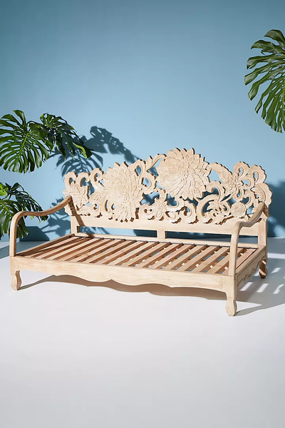 Handcarved Lotus Daybed Carving Sofa Carved Furniture