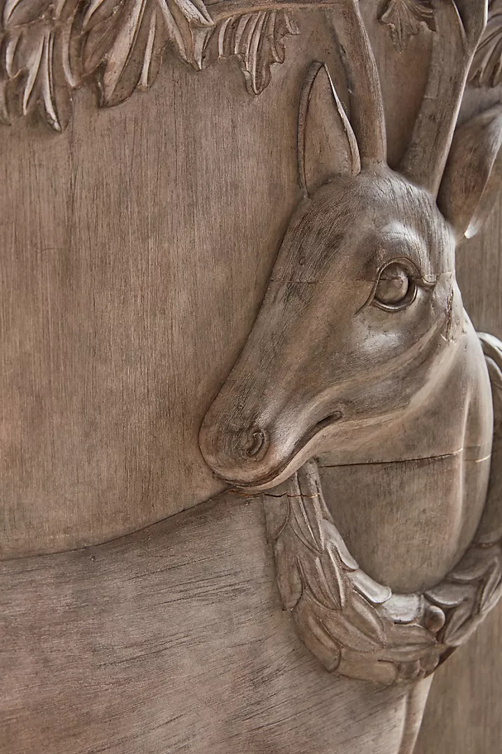 Hand-Carved Wooden Sideboard with Deer Design – Rustic Forest-Inspired Storage Cabinet