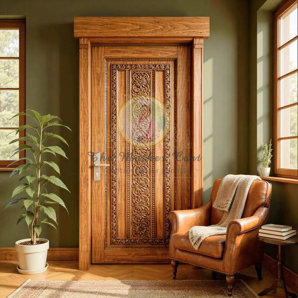 Handcarved Wooden Door | Floral Panel Interior, Single, Pocket, Barn, French, Panel,  Double, Sliding, Pocket & Temple Door Interior & Exterior, Homes, Villas & Office