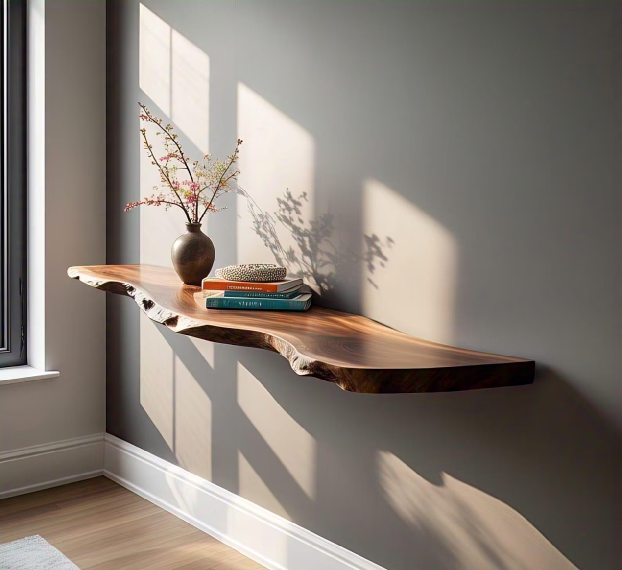 Live Edge Floating Wall Shelves, Teak Wood, Modern Shelf Easy Installation with Included Hardware