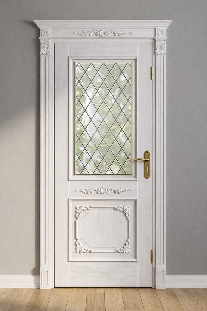 Handcarved Wooden glass White 3 Doors
