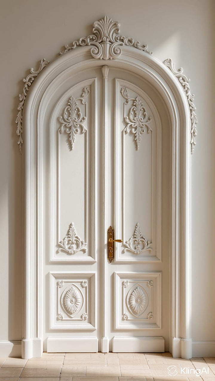 Luxury White Arched Double Door | Hand Carved French Style Entrance