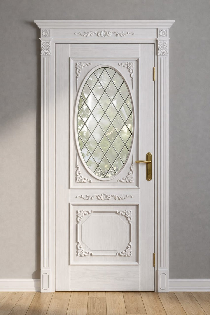 Handcarved Wooden glass White 3 Doors